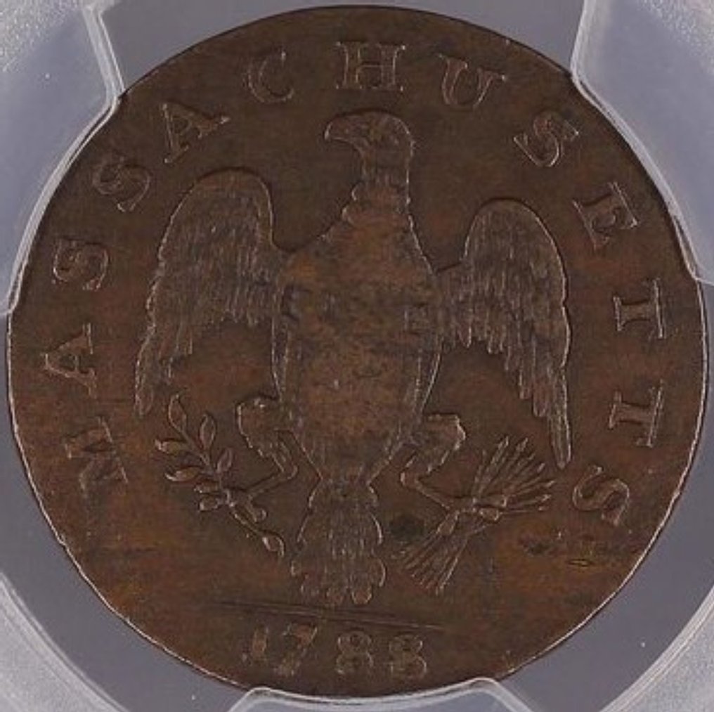 美國, 馬薩諸塞州聯邦. 1 Cent 1788, Period after Massachusetts, Wide Open S's, RARE #1.1