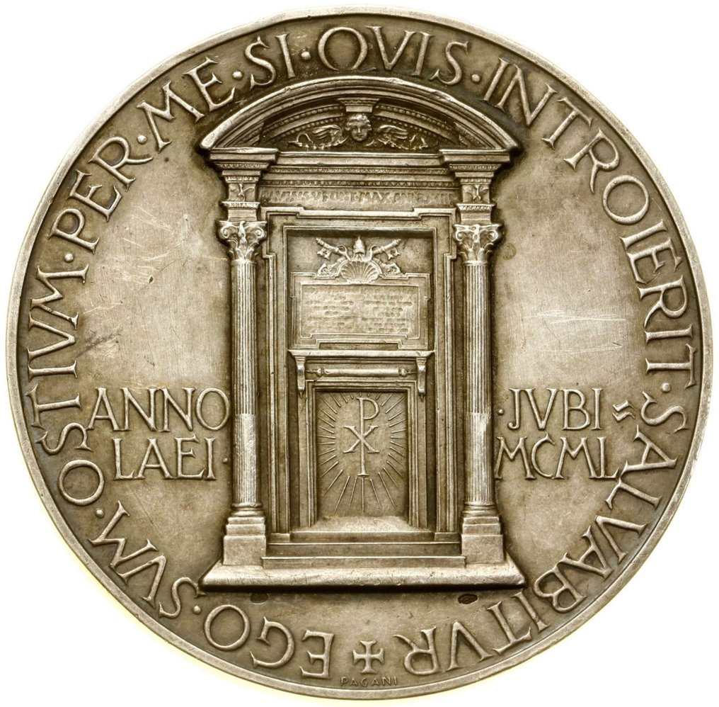 Vatikán. Pius XII (1939–1958). Silver medal 1950 Milan "Holy Door", 108 gram, with original box, - rare #1.1