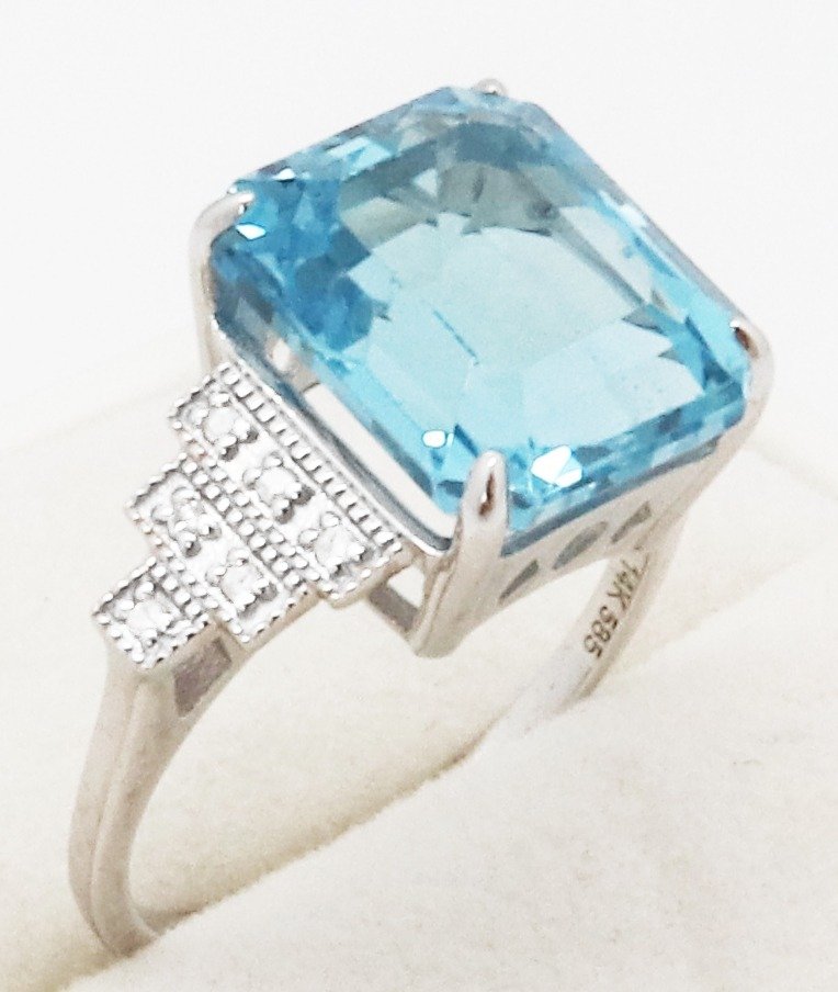 χωρίς τιμή ασφαλείας - Δαχτυλίδι - 14 καράτια Λευκός χρυσός Τοπάζιο - Διαμάντι #4.3