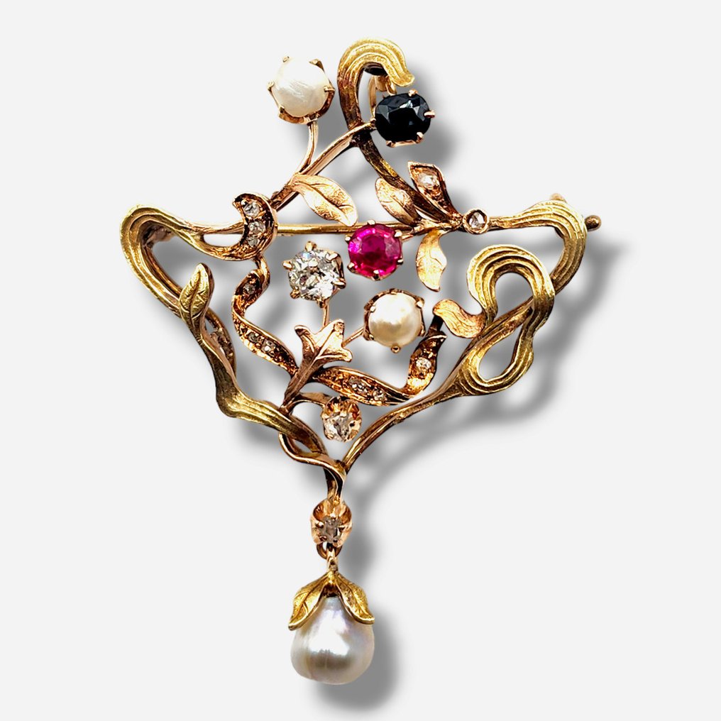 Brooch Beautifull Vintage 14k Gold & Diamond Ruby  Brooch Pendant #1.1
