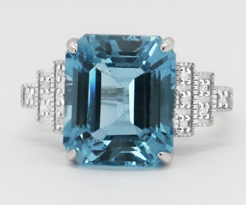 χωρίς τιμή ασφαλείας - Δαχτυλίδι - 14 καράτια Λευκός χρυσός Τοπάζιο - Διαμάντι #1.0