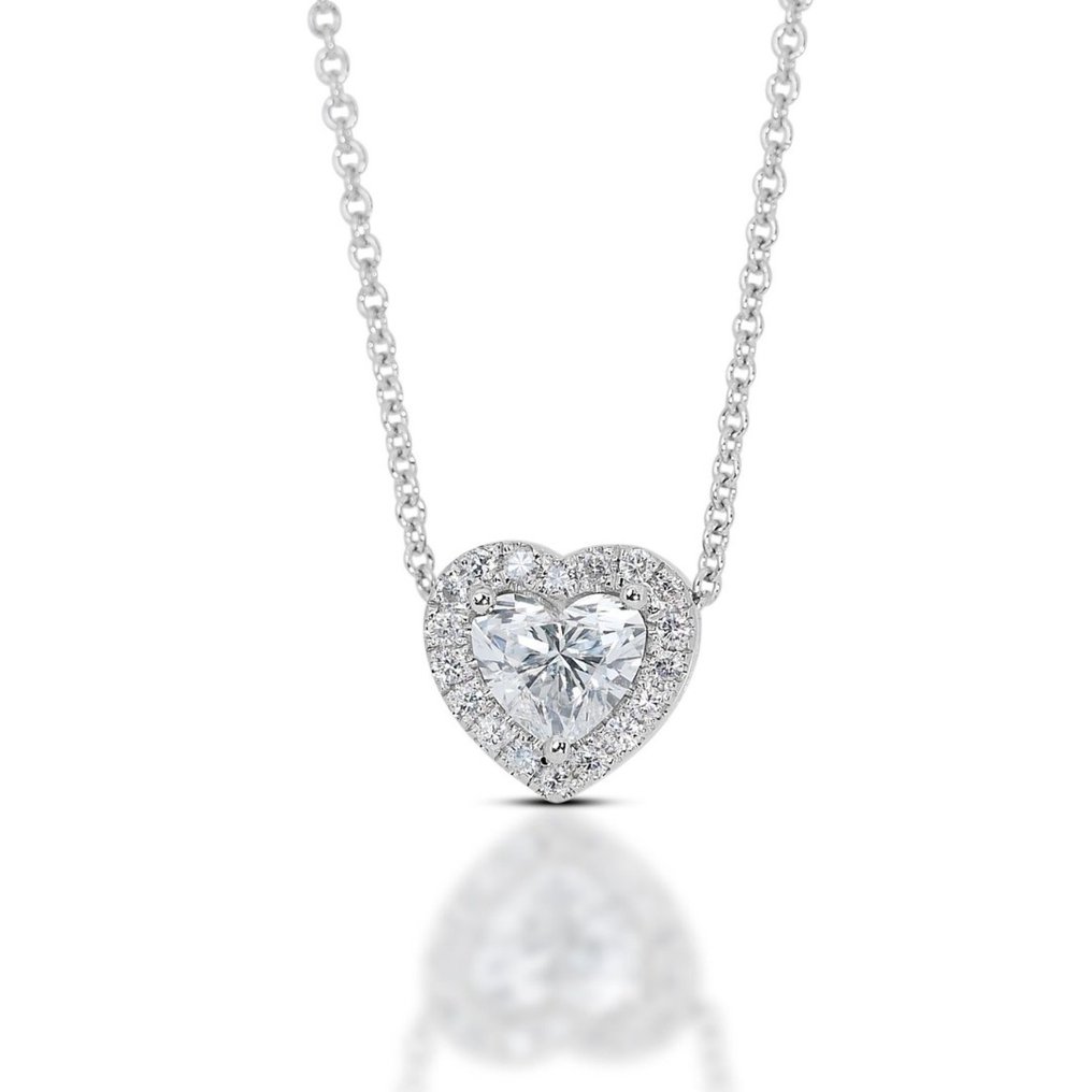 Necklace with pendant - 18 kt. White gold -  1.22ct. tw. Diamond  (Natural) - Diamond - Ideal Cut Heart Top Color #1.1