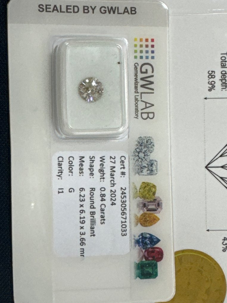 没有保留价 - 1 pcs 钻石  (天然)  - 0.84 ct - G - I1 内含一级 - Gemewizard宝石实验室（GWLab） #2.1