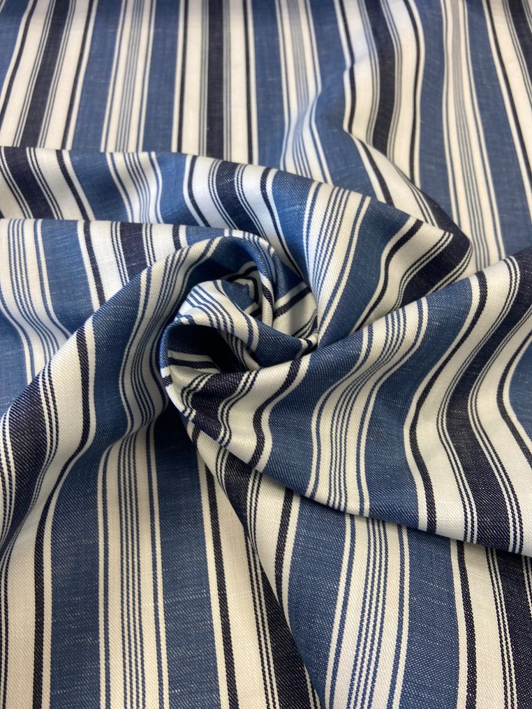 意大利制造的亚麻和条纹棉质面料 - 纺织品  - 600 cm - 160 cm #1.1