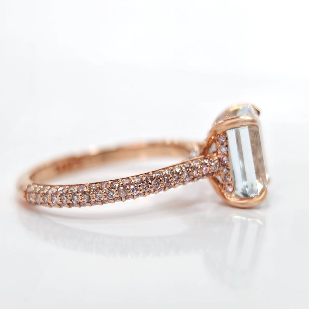 2.60 ct Light Blue Aquamarine & 0.82 ct Light Pink Diamond Ring - 2.84 gr - 戒指 - 14K包金 玫瑰金 海蓝宝石 #2.1