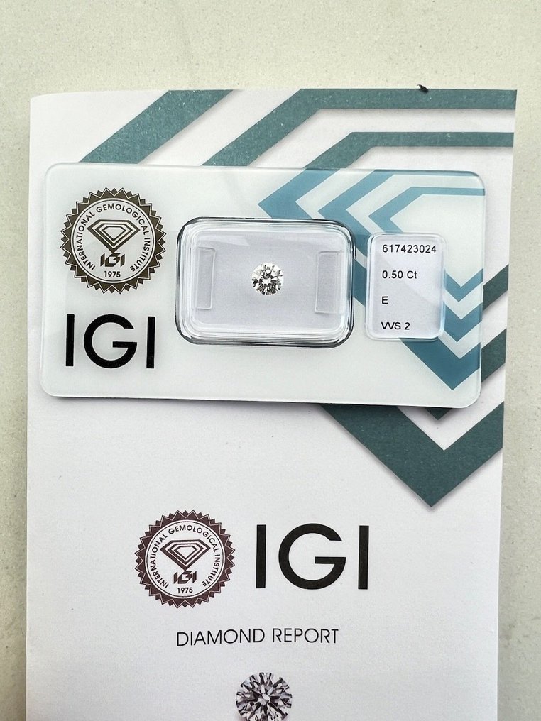 1 pcs Diamond  (Natural)  - 0.50 ct - Round - E - VVS2 - International Gemological Institute (IGI) #1.2
