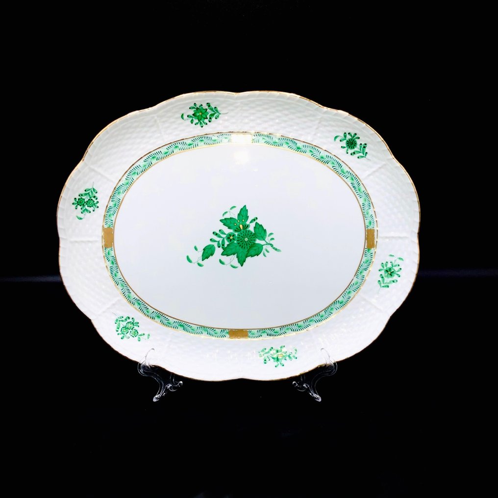 Herend - Large Serving Platter (31,5 cm) - "Chinese Apponyi Green" - Fat - Håndmalt porselen #2.1