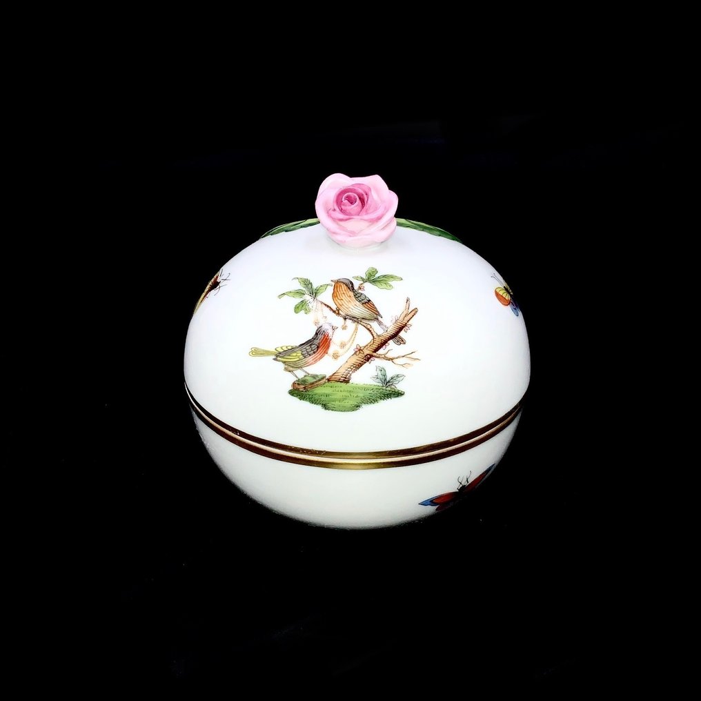Herend - Artwork Round Jewelry Holder/Box - "Rothschild Bird" Pattern - Fad - Håndmalet porcelæn #1.1
