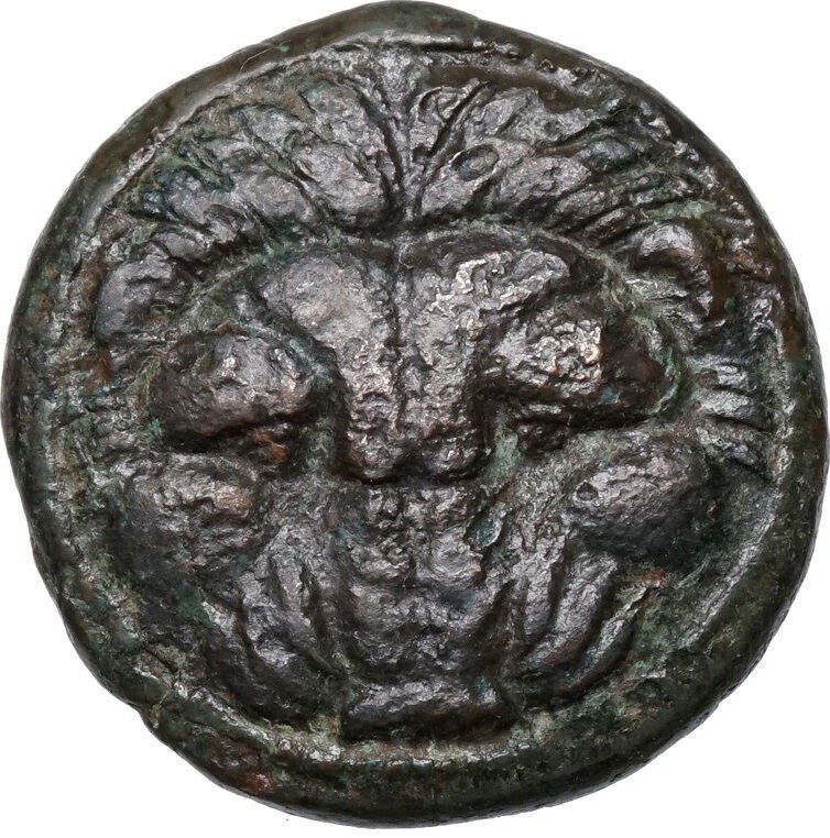 Bruttium, Rhegion. (351-280 BCE) Löwenkopf frontal / Kopf des Apollo #1.1