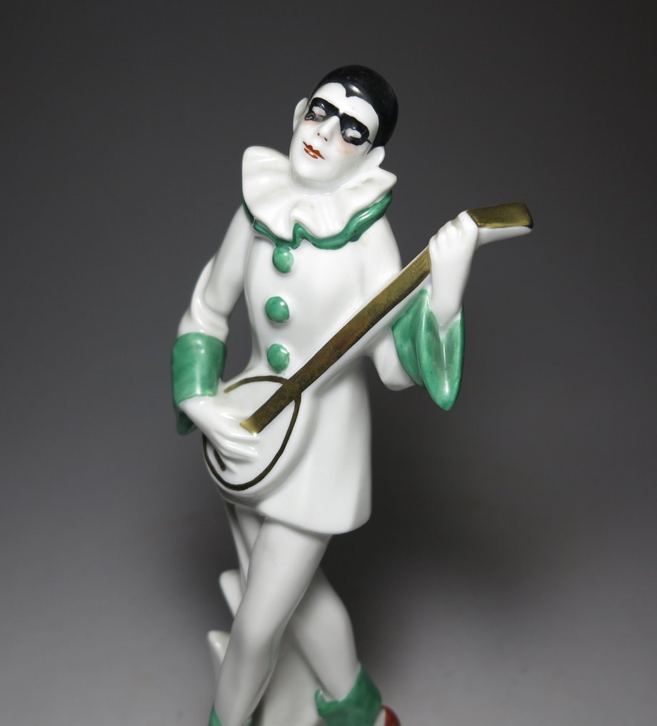 Neue Porzellanfabrik Tettau - Escultura, Art Deco Harlequin Sculpture - 22 cm - Porcelana #2.1