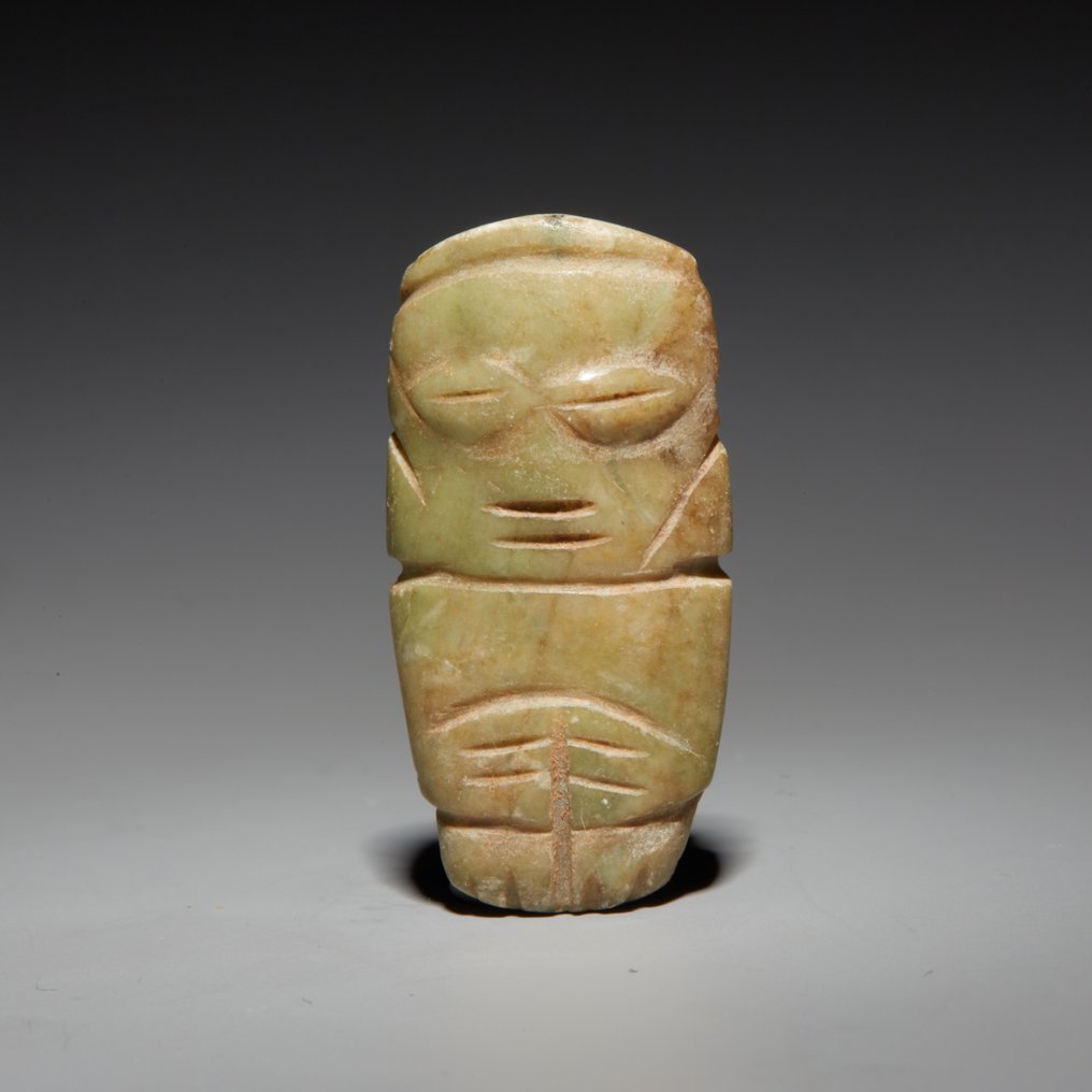 Mixteca,墨西哥 Jade 人形吊坠。公元800年至1200年。高3.1厘米。西班牙进口许可证。曾展出于New Trier博物馆。 #1.0