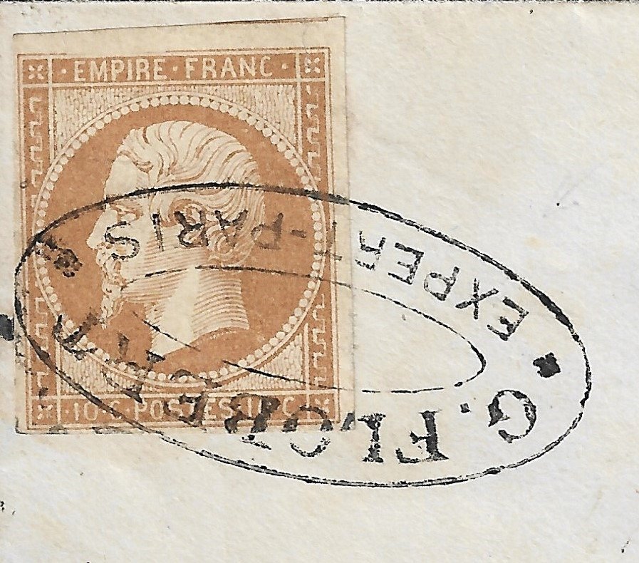 Frankreich 1860 - Einzigartiger, ungezähnter, ungezähnter, ungezähnter Bistro-Stempel im Empire-Stil mit 10 Centimes - Yvert et Tellier n°13 #2.1