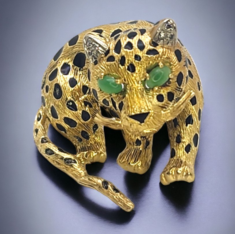 Spilla Spilla Leopardo in Oro Giallo 18 Carati e Diamanti 21 Grammi #1.1