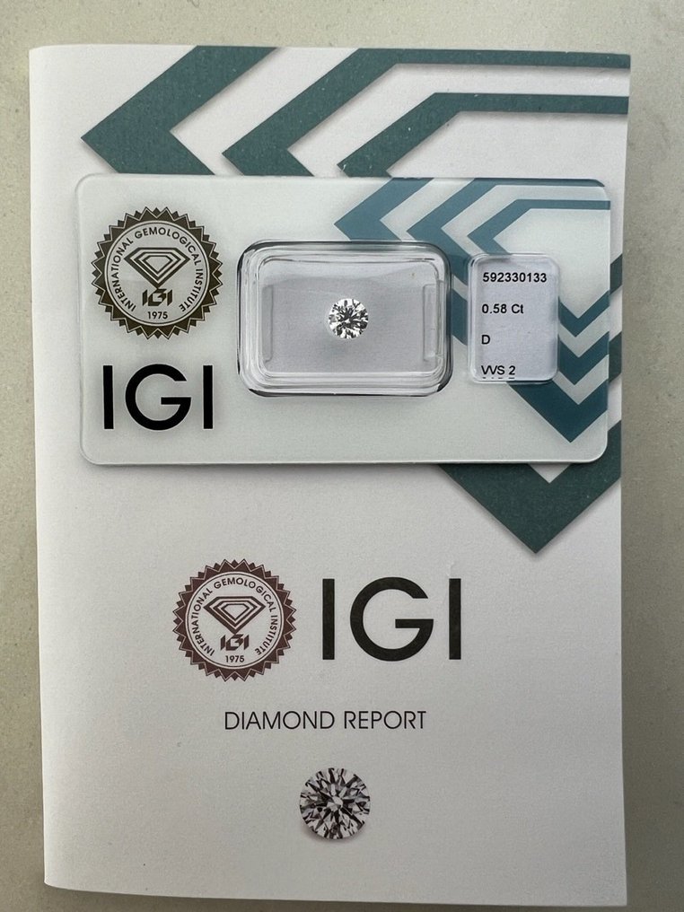 1 pcs Διαμάντι  (Φυσικό)  - 0.58 ct - Στρογγυλό - D (άχρωμο) - VVS2 - International Gemological Institute (IGI) #1.1