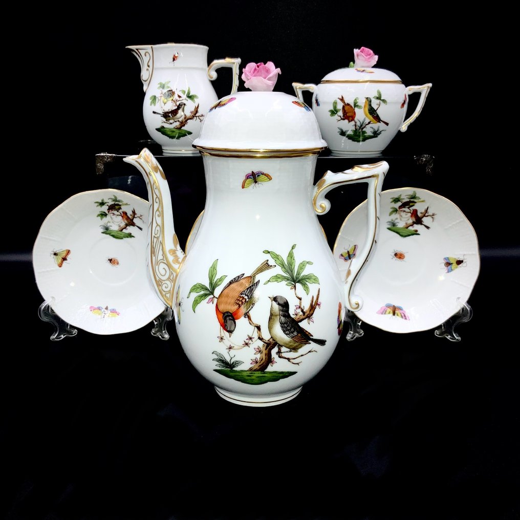 Herend - Exquisite Coffee Set for 12 Persons (27 pcs) - "Rothschild Bird" - Kaffesæt - Håndmalet porcelæn #2.1