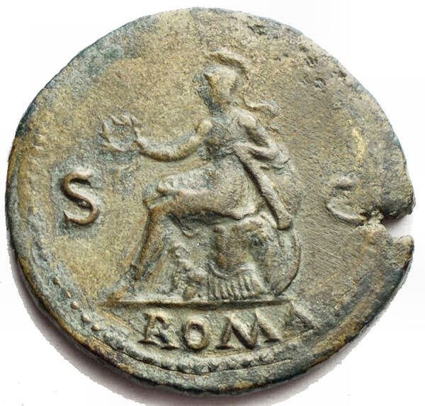 羅馬帝國. Nero (AD 54-68). Dupondius R/Roma seated left #1.2