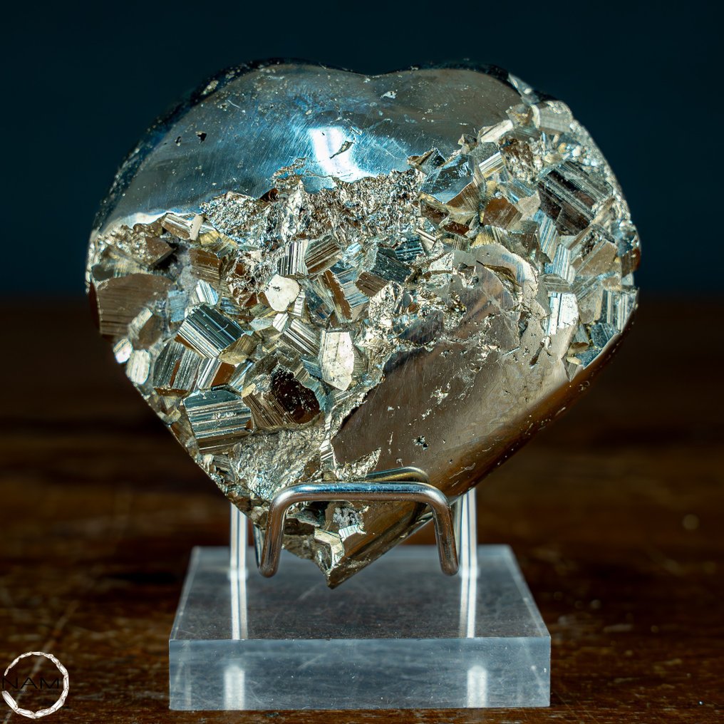 Sällsynt naturlig gyllene kub kristallpyrit Hjärta- 501.27 g #2.1