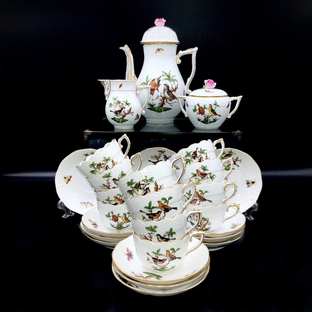 Herend - Exquisite Coffee Set for 12 Persons (27 pcs) - "Rothschild Bird" - Zestaw do kawy - Ręcznie malowana porcelana #1.1