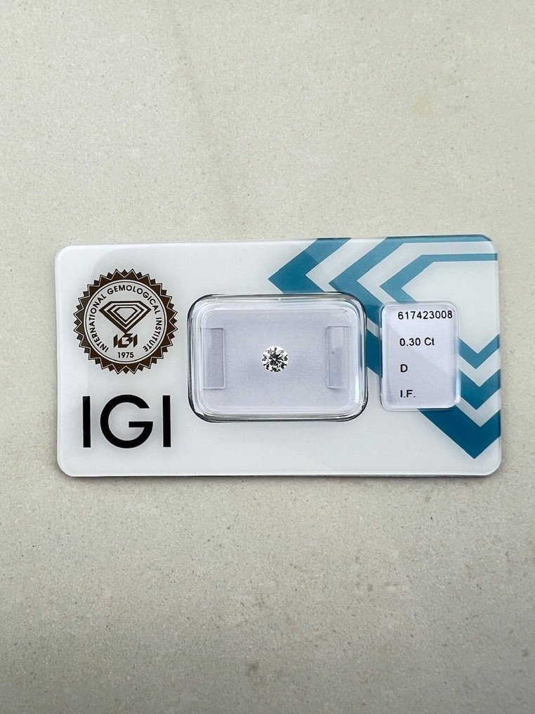 1 pcs Diamond  (Natural)  - 0.30 ct - Round - D (colourless) - IF - International Gemological Institute (IGI) #1.1