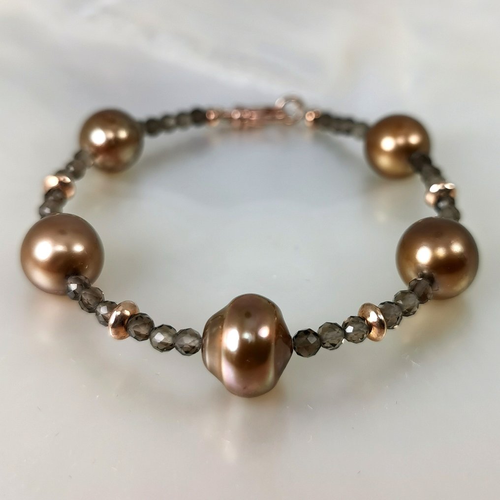 Tahitian chocolate pearls RD-BQ Ø 9,5 to 11,10 mm - Bracelet Silver ...