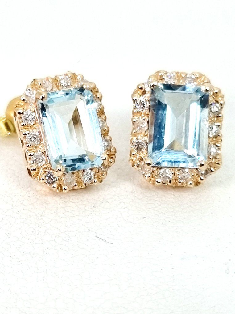 Earrings - 9 kt. Rose gold Aquamarine - Diamond  #1.1