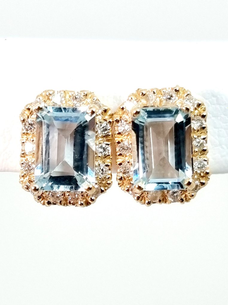 Earrings - 9 kt. Rose gold Aquamarine - Diamond  #2.1