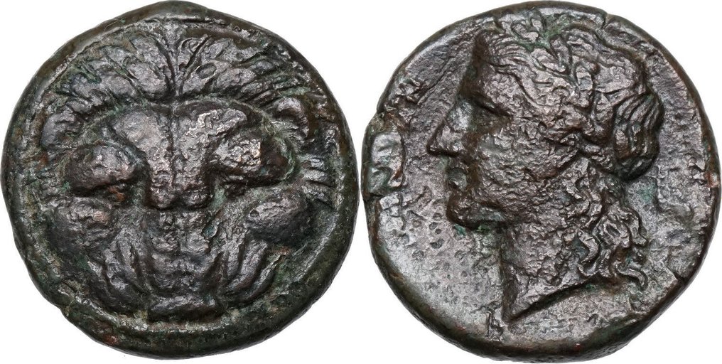 Bruttium, Rhegion. (351-280 BCE) Löwenkopf frontal / Kopf des Apollo #2.1