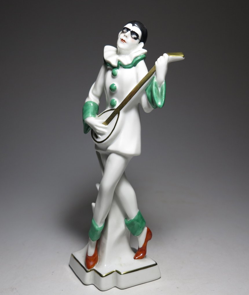Neue Porzellanfabrik Tettau - Escultura, Art Deco Harlequin Sculpture - 22 cm - Porcelana #1.1