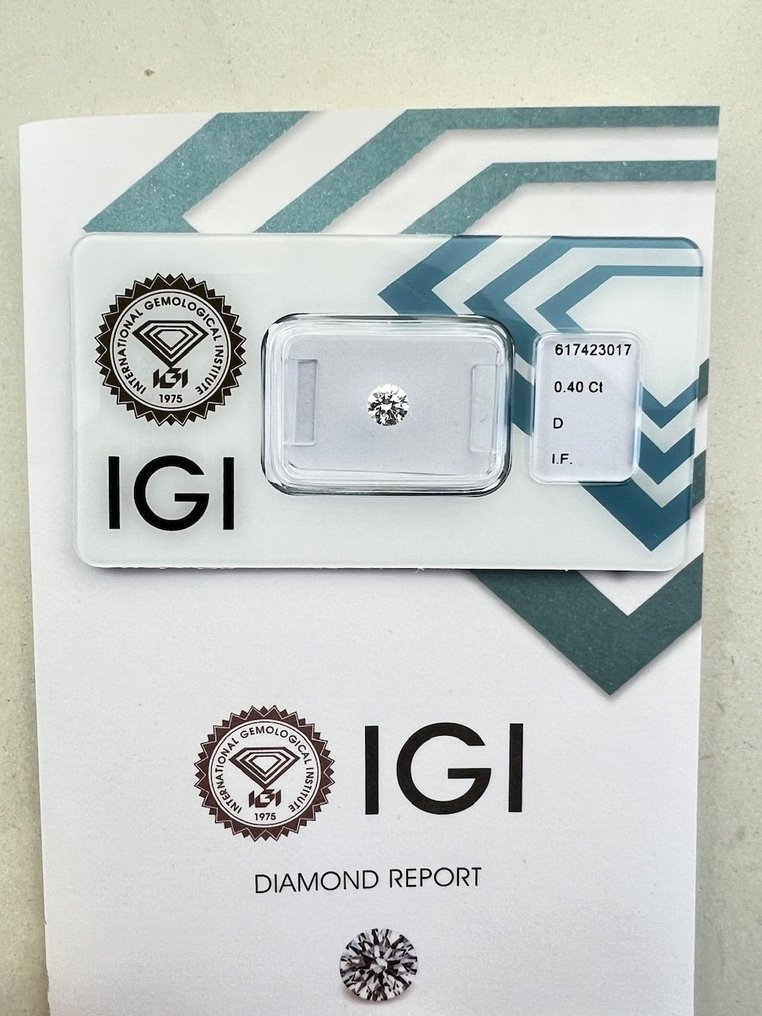 1 pcs Diamant  (Naturlig)  - 0.40 ct - Rund - D (fargeløs) - IF - Det internasjonale gemologiske institutt (IGI) #1.2