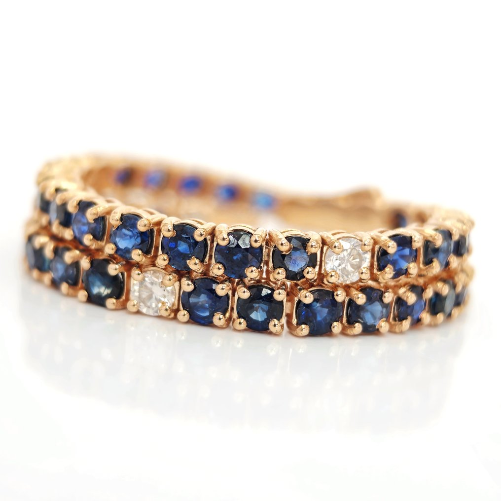 8.05 Blue Sapphire & 0.75 ct Faint Pink Diamond Tennis Bracelet - 11.74 gr - Tennis armbånd - 14 karat Rosegull Safir #1.1