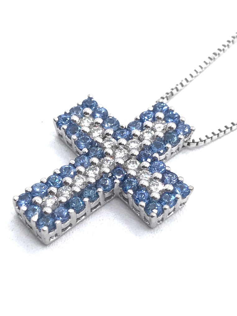 Leo Pizzo - Necklace - 18 kt. White gold -  1.52ct. tw. Sapphire - Diamond #1.1