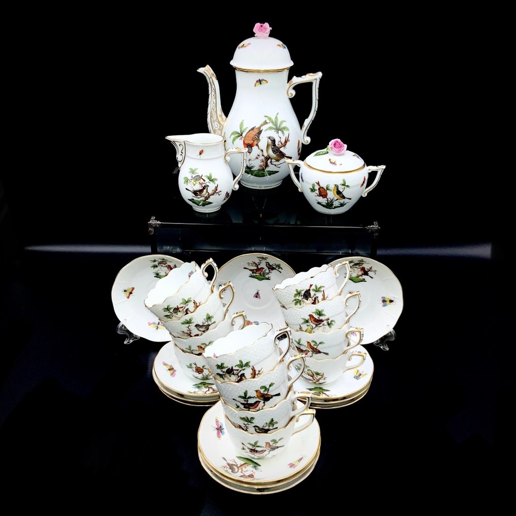 Herend - Exquisite Coffee Set for 12 Persons (27 pcs) - "Rothschild Bird" - Kaffesæt - Håndmalet porcelæn #1.2