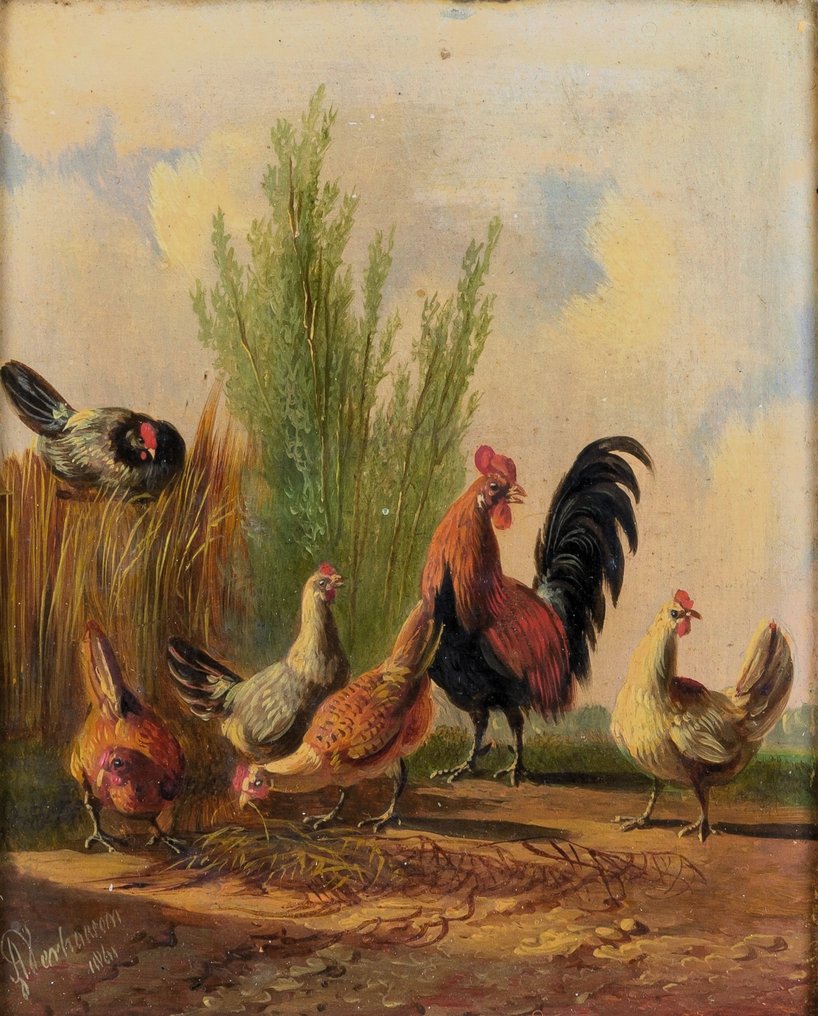 Albertus Verhoesen (1806-1881) - Chickens and hens #1.1