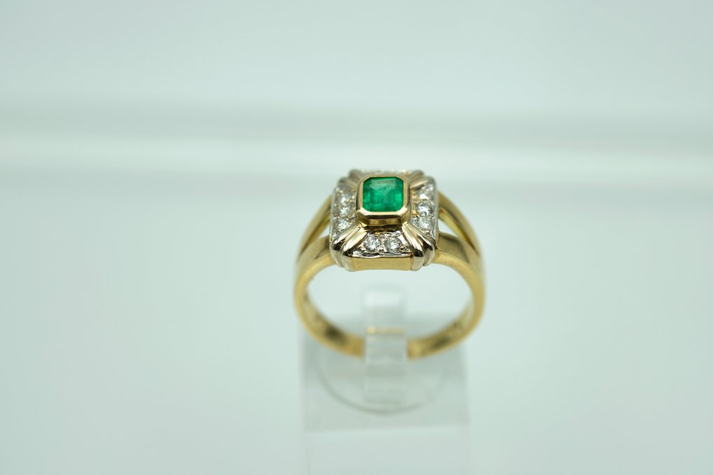 戒指 - 18 克拉 黃金 祖母綠 - 鉆石 #2.1