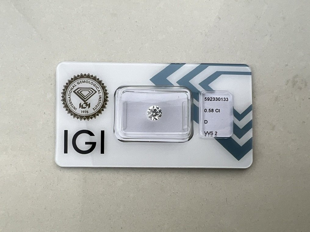 1 pcs Diamant  (Naturlig)  - 0.58 ct - Rund - D (fargeløs) - VVS2 - Det internasjonale gemologiske institutt (IGI) #2.1