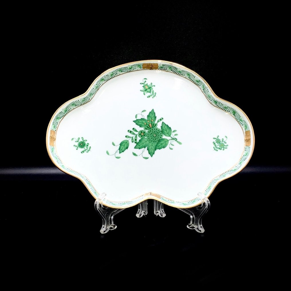 Herend - Jewell Tray/Serving Platter (22 cm) - "Chinese Apponyi Green" - Platte - Håndmalet porcelæn #1.1