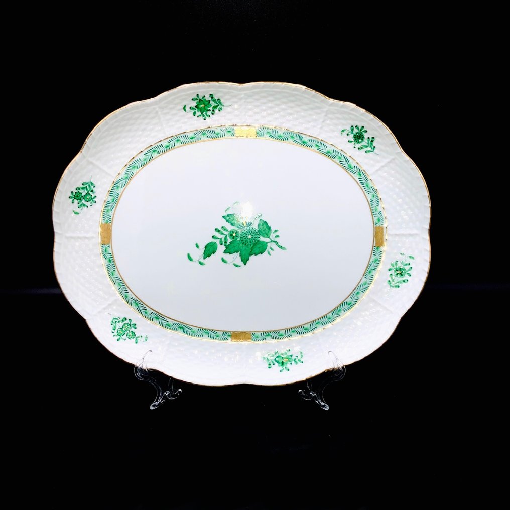 Herend - Large Serving Platter (31,5 cm) - "Chinese Apponyi Green" - Fat - Håndmalt porselen #1.2