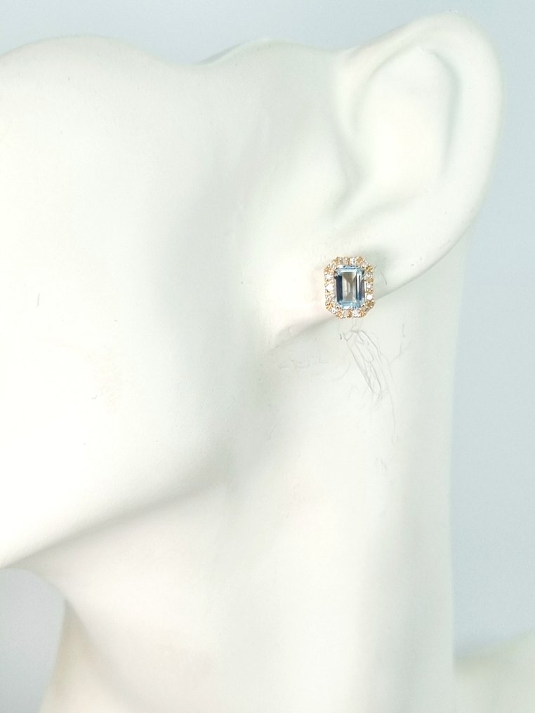 Earrings - 9 kt. Rose gold Aquamarine - Diamond  #1.2