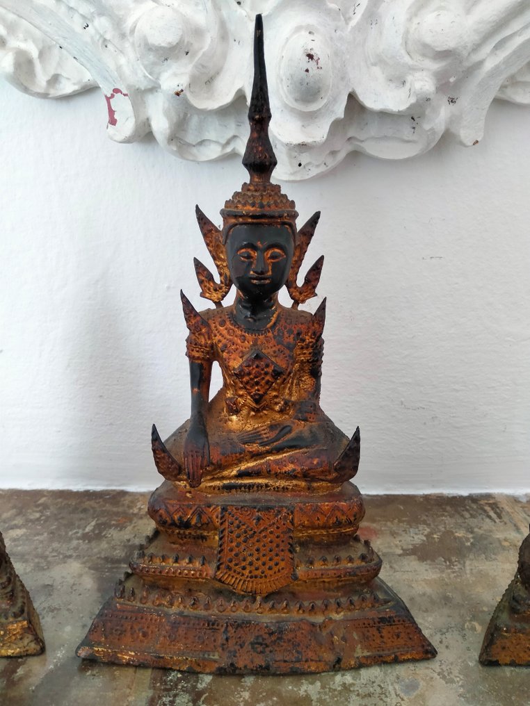3 Rattanakosin-Buddhas aus vergoldeter Bronze - Thailand #1.2