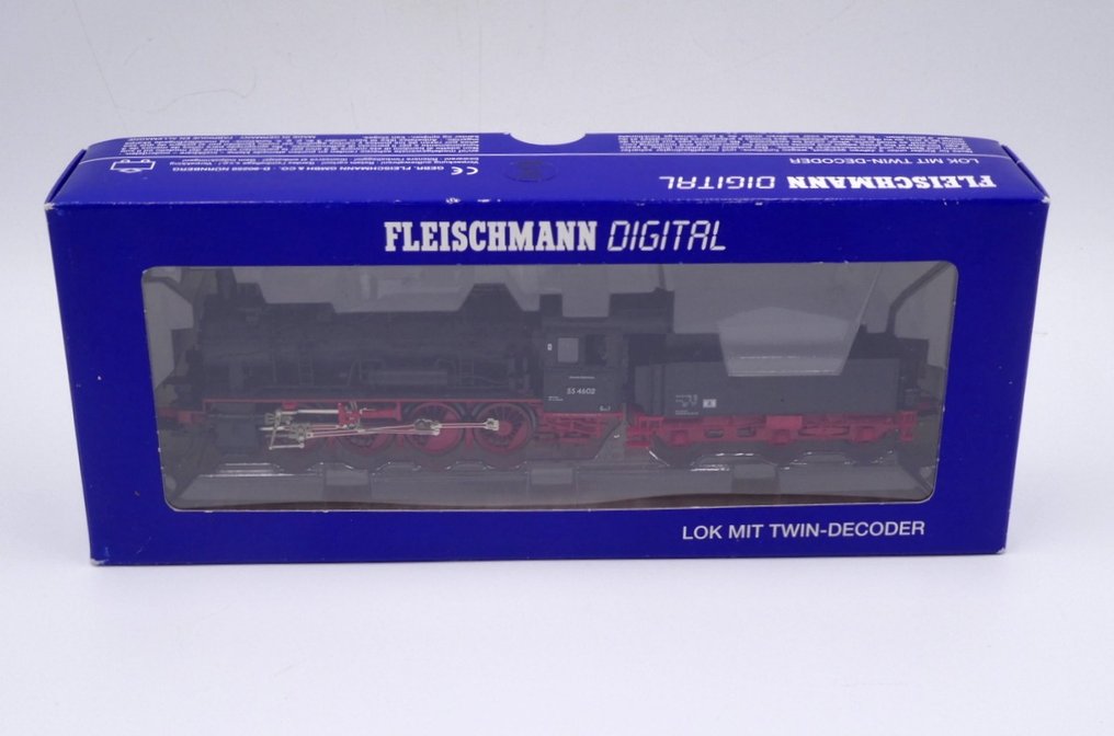 Fleischmann H0 - 6 4152 - Ånglokomotiv med tender (1) - Klass BR 55 4602 i originalkartong - DR (DDR) #3.2