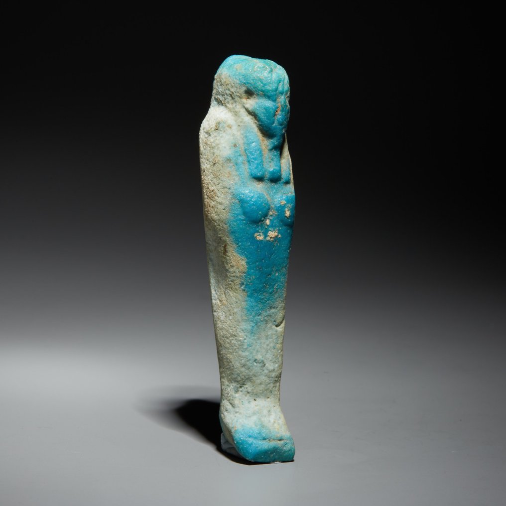 Oldtidens Egypt Fajanse Shabti. Sen periode, 664 - 332 f.Kr. 7,8 cm høyde. #2.1