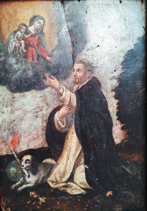 Scuola Italiana (XVII) - Madonna con Gesù bambino consegna il rosario a san Domenico #1.1