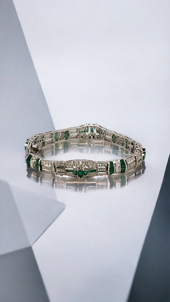 手镯 - 18K包金 白金, 装饰艺术 18k 金和 6.2 克拉钻石手链 1930 年代 -  6.24ct. tw. 钻石  (天然) - 钻石 #2.1