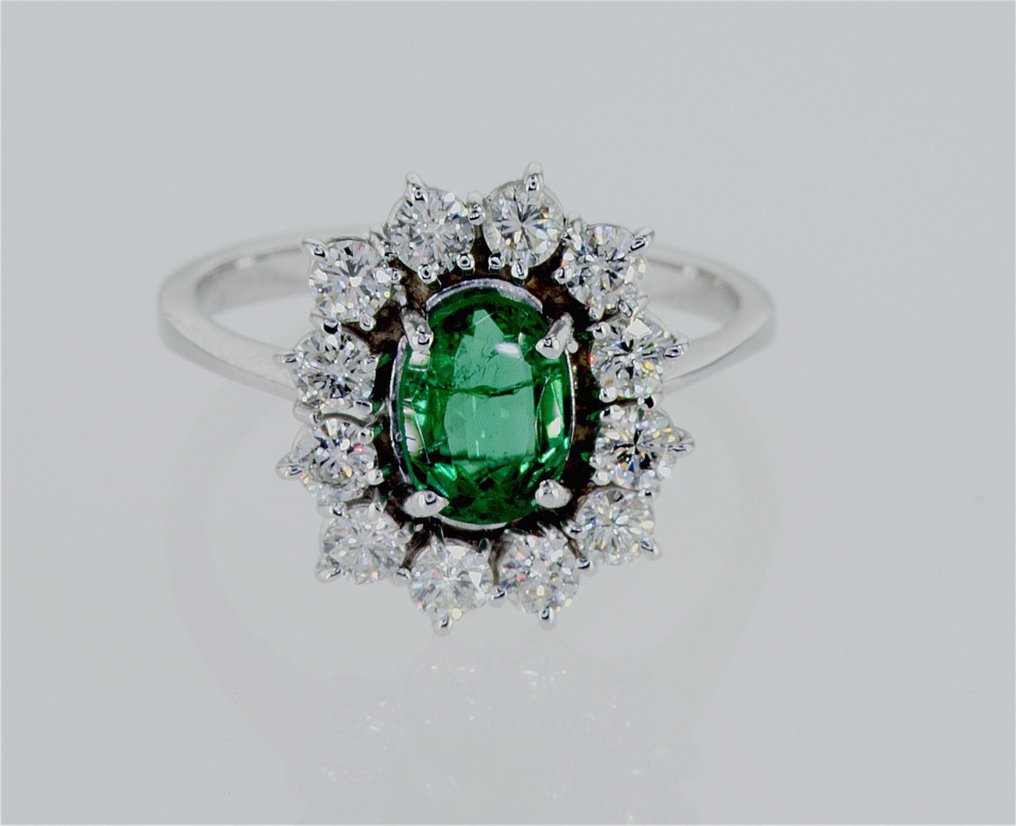 14 karat Hvidguld - Ring - 1.22 ct Smaragd - Diamanter #1.1