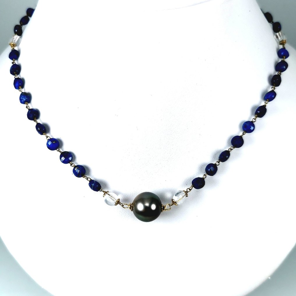 Tahitian pearl round Ø 12,6 mm precious stones - Necklace Silver Pearl ...