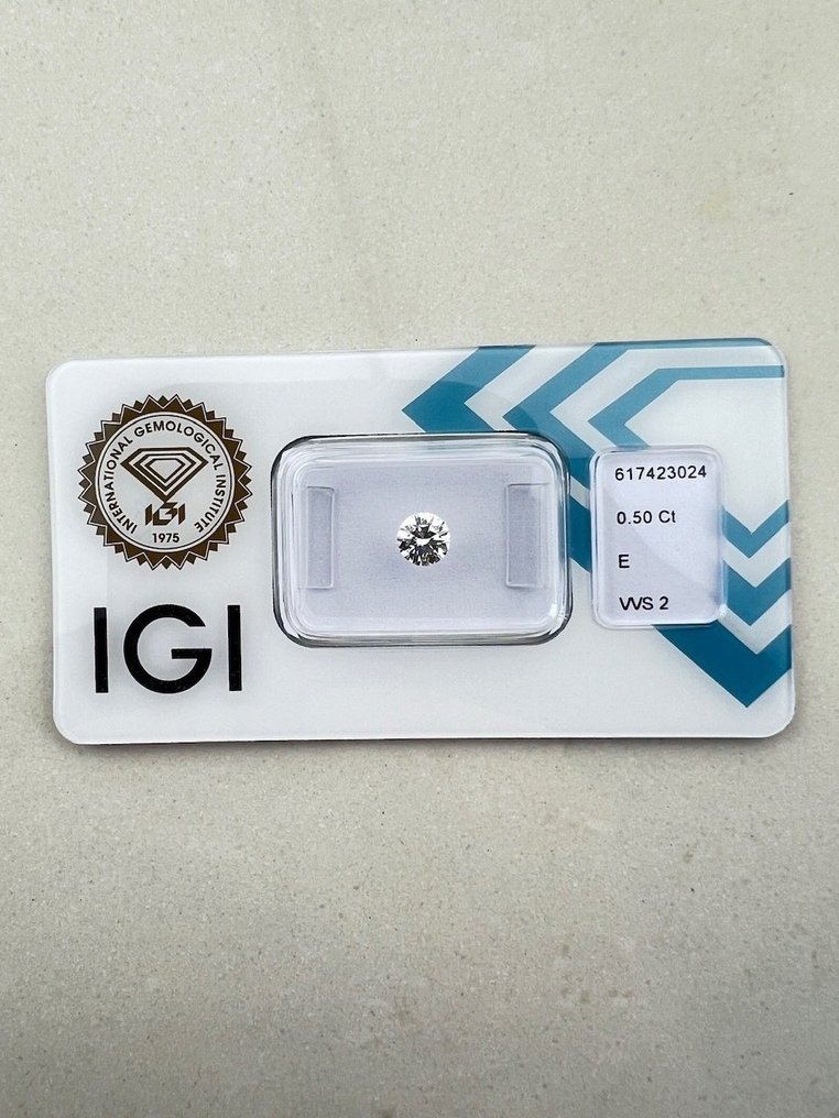 1 pcs Diamant  (Naturelle)  - 0.50 ct - Rond - E - VVS2 - International Gemological Institute (IGI) #1.1
