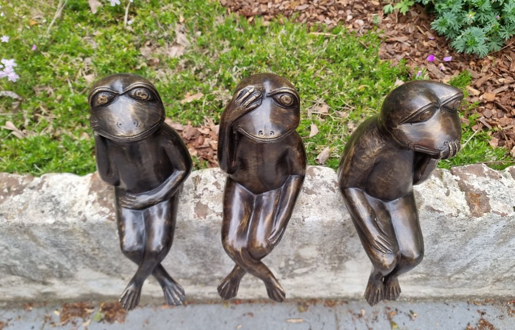 小塑像 - A set of 3 jolly frogs (3) - 青銅色 #3.2