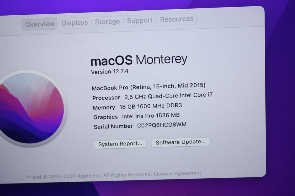 Apple MacBook Pro 15 inch Retina (Mid 2015) - Intel QuadCore i7 2.5hz CPU - 16GB RAM - 1TB SSD - 笔记本 - 带充电器 - 运行 macOS Monterey #3.1