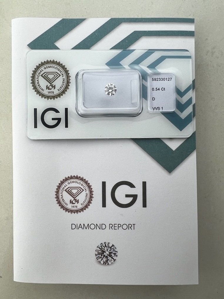 1 pcs Diamant  (Natuurlijk)  - 0.54 ct - Rond - D (kleurloos) - VVS1 - International Gemological Institute (IGI) #1.1