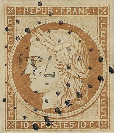 Γαλλία 1852 - Υπέροχα 10 bistre centimes σε γράμμα με αγροτικό κουτί C - Yvert et Tellier n°1 #2.1